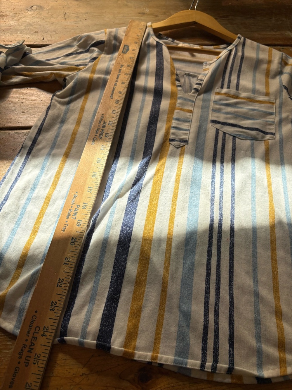 Eden & Olivia Stripe Pullover Blouse White Navy Mustard Split Neck Casual Top S - Picture 10 of 12